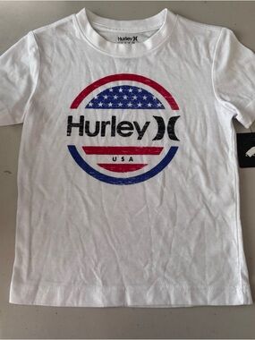 Hurley Kids White Tee with Red & Blue USA Graphic